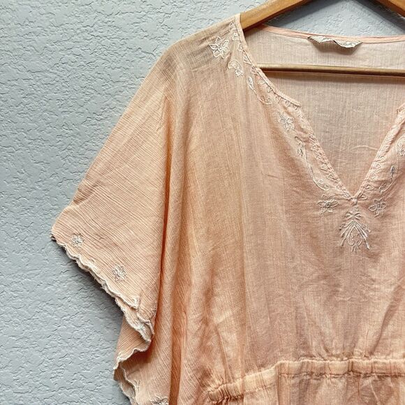 Fun & Flirt size M Poncho Smocked Gathered Waist Top‎ Caftan Shirt Boho Beach - Picture 3 of 8